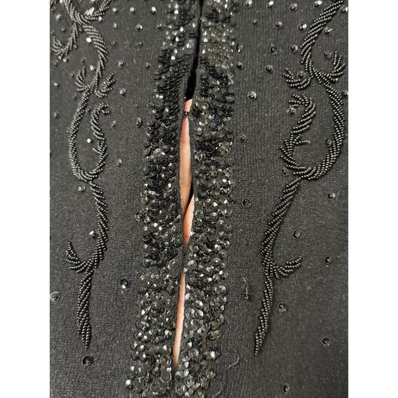 Vintage 60s Cyn Les Wool Black Beaded Cardigan Sweater - Womens Size 38 / SM - Picture 4 of 9